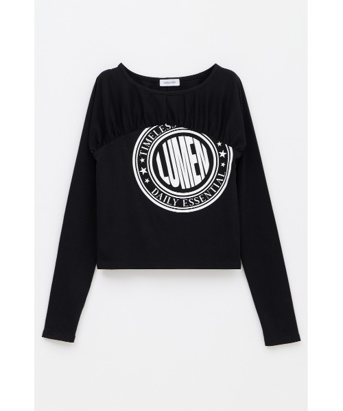 LAGUA GEM(ラグアジェム)の「SWITCHING GATHER PRINT トップス(Tシャツ/カットソー・レディース・アイボリー/カーキ/ブラック・FREE)」の2枚目の写真