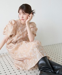 バブルスリーブジャガードドレス パーティー 結婚式 お呼ばれ オケージョン