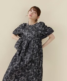 バブルスリーブジャガードドレス パーティー 結婚式 お呼ばれ オケージョン