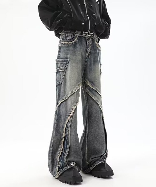 Ressaca(レサーカ)の「ダメージ加工切替デザインフリンジルーズデニムパンツ(デニムパンツ・メンズ・ブルー・M)」の2枚目の写真