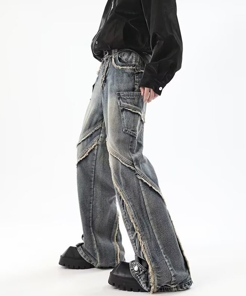 Ressaca(レサーカ)の「ダメージ加工切替デザインフリンジルーズデニムパンツ(デニムパンツ・メンズ・ブルー・M)」の3枚目の写真