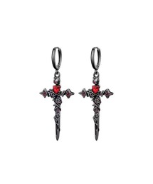 【88eighty-eight】パンクゴシックハート十字架ブラックピアス【import】(MA)