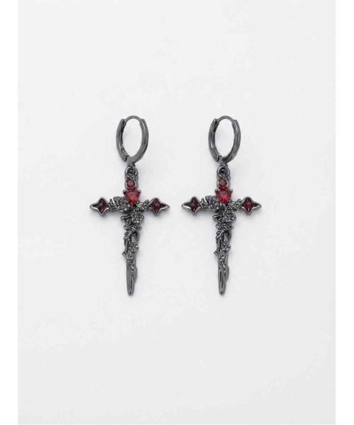 tone(トーン)の「【88eighty-eight】パンクゴシックハート十字架ブラックピアス【import】(MA)(ピアス(両耳用)・レディース・ブラック・FREE)」の2枚目の写真