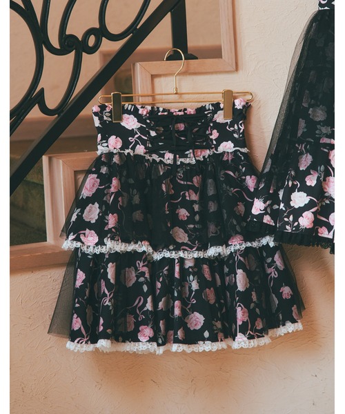 mellfy memory(メルフィーメモリー)の「Rose perfume tulle veil skirt(スカート・レディース・ピンク/ブラック・M/S)」の2枚目の写真