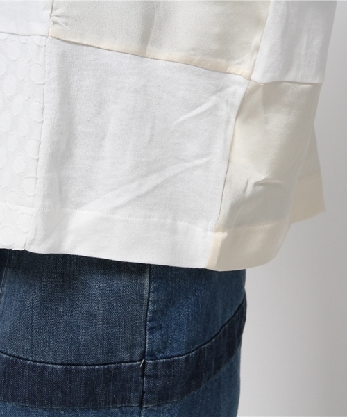 POU DOU DOU（プードゥドゥ）の「異素材パッチワークドルマントップス（Tシャツ/カットソー・レディース・オフホワイト/ネイビー/ピンクベージュ・3）」の9枚目の写真