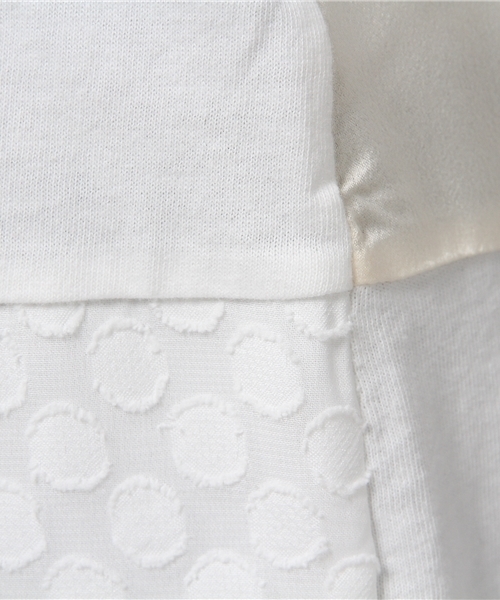 POU DOU DOU（プードゥドゥ）の「異素材パッチワークドルマントップス（Tシャツ/カットソー・レディース・オフホワイト/ネイビー/ピンクベージュ・3）」の10枚目の写真