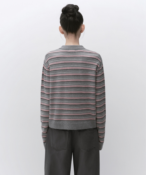 MUSINSA STANDARD WOMAN（ムシンサスタンダードウーマン）の「ウィメンズマルチストライプカラー ニット2 [ミディアムグレー]（ニット/セーター・レディース・その他・SMALL/MEDIUM/LARGE/X-SMALL）」の3枚目の写真