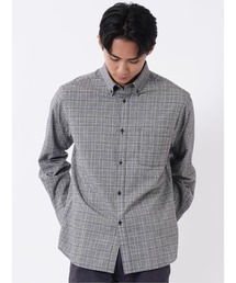 シャツ メンズ 長袖 ボタンダウン 起毛 チェック 綿 コットン アムンゼン ややゆったり 胸ポケット