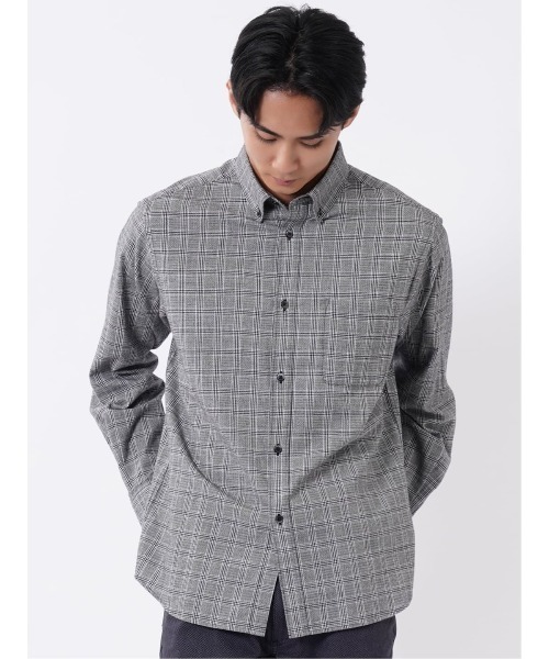 TAKA-Q(タカキュー)の「シャツ メンズ 長袖 ボタンダウン 起毛 チェック 綿 コットン アムンゼン ややゆったり 胸ポケット(シャツ/ブラウス・メンズ・ホワイト×ブラック/ブラウン・MEDIUM/LARGE/X-LARGE)」の1枚目の写真