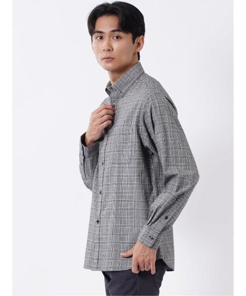 TAKA-Q(タカキュー)の「シャツ メンズ 長袖 ボタンダウン 起毛 チェック 綿 コットン アムンゼン ややゆったり 胸ポケット(シャツ/ブラウス・メンズ・ホワイト×ブラック/ブラウン・MEDIUM/LARGE/X-LARGE)」の4枚目の写真
