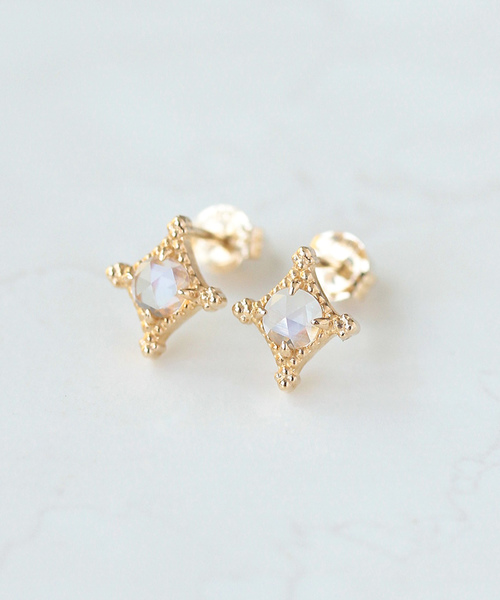 Noir De Poupee ノワールドプーペ の K10 ロイヤルブルームーンストーン スクエア ピアス ピアス 両耳用 Wear