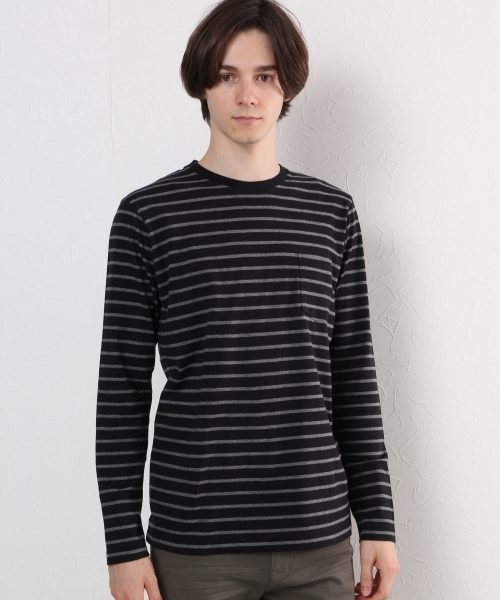 GLOBAL WORK（グローバルワーク）の「【高品質素材】スーピマボーダークルー長袖/724199（Tシャツ/カットソー・メンズ・ダークグレー/ネイビー/オフホワイト・SMALL/LARGE/MEDIUM/X-LARGE）」の2枚目の写真