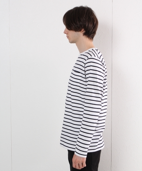 GLOBAL WORK（グローバルワーク）の「【高品質素材】スーピマボーダークルー長袖/724199（Tシャツ/カットソー・メンズ・ダークグレー/ネイビー/オフホワイト・SMALL/LARGE/MEDIUM/X-LARGE）」の4枚目の写真