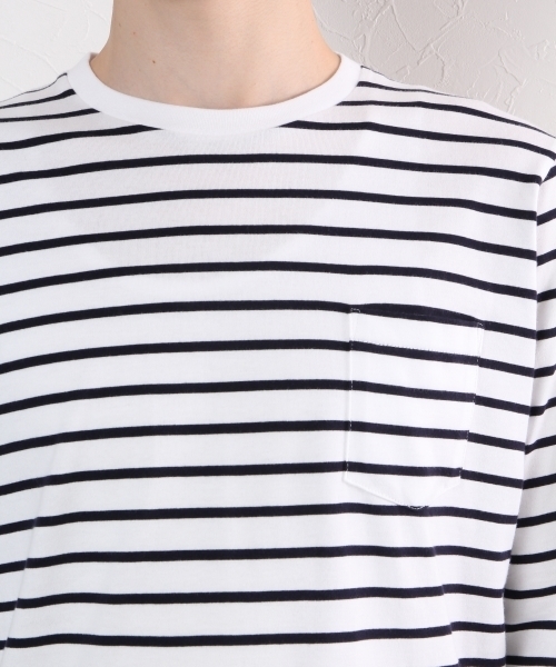 GLOBAL WORK（グローバルワーク）の「【高品質素材】スーピマボーダークルー長袖/724199（Tシャツ/カットソー・メンズ・ダークグレー/ネイビー/オフホワイト・SMALL/LARGE/MEDIUM/X-LARGE）」の7枚目の写真