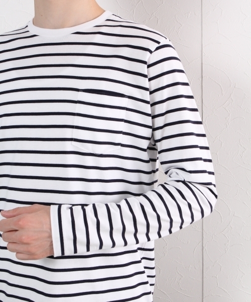 GLOBAL WORK（グローバルワーク）の「【高品質素材】スーピマボーダークルー長袖/724199（Tシャツ/カットソー・メンズ・ダークグレー/ネイビー/オフホワイト・SMALL/LARGE/MEDIUM/X-LARGE）」の9枚目の写真