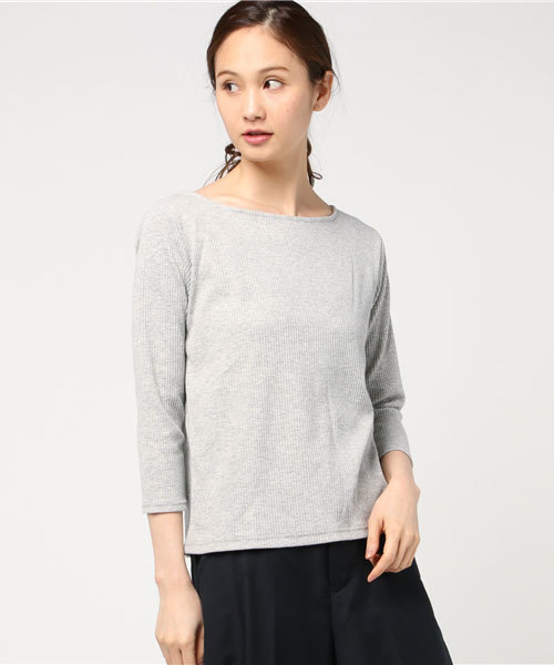 Honeys（ハニーズ）の「ボートネックプルオーバー（Tシャツ/カットソー・レディース・ピンク/ホワイト×イエロー/オフホワイト/ホワイト×グレー/杢グレー/ホワイト×ピンク/ブラック/サックスブルー/ホワイト×ブラック・M/L）」の7枚目の写真