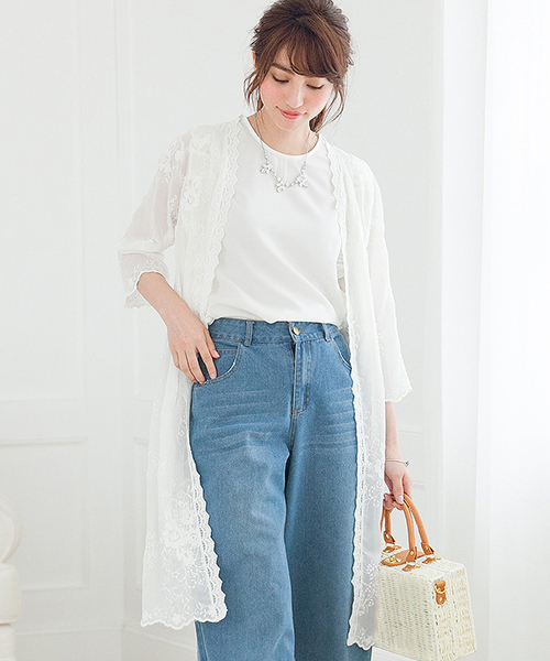 Color(カラー)の「刺繍レースロングガウン(カーディガン/ボレロ・レディース・ホワイト/ブラック・MEDIUM)」の10枚目の写真