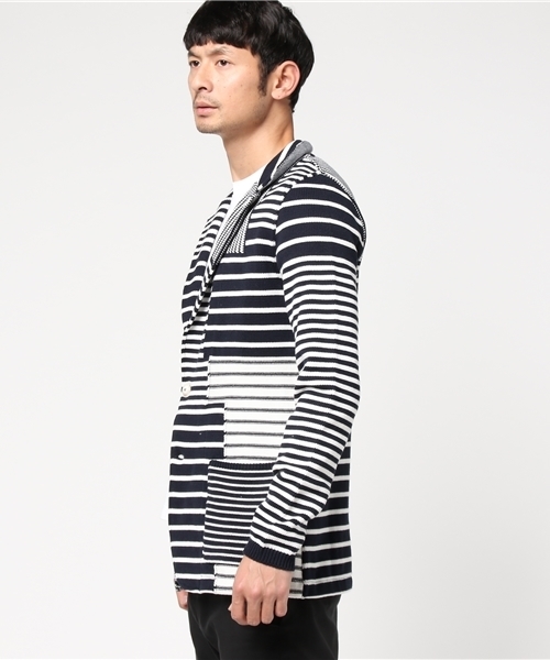 LARDINI（ラルディーニ）の「LARDINI ボーダー柄コットンジャケット（テーラードジャケット・メンズ・ダークインディゴブルー・MEDIUM/SMALL）」の8枚目の写真