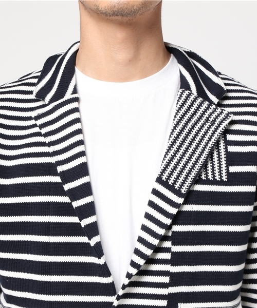 LARDINI（ラルディーニ）の「LARDINI ボーダー柄コットンジャケット（テーラードジャケット・メンズ・ダークインディゴブルー・MEDIUM/SMALL）」の7枚目の写真