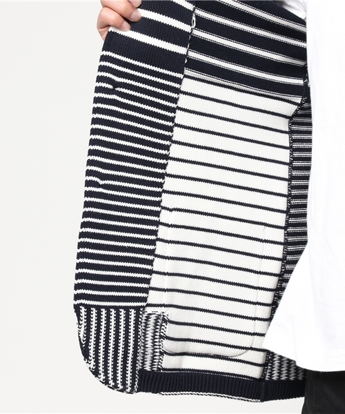 LARDINI（ラルディーニ）の「LARDINI ボーダー柄コットンジャケット（テーラードジャケット・メンズ・ダークインディゴブルー・MEDIUM/SMALL）」の4枚目の写真