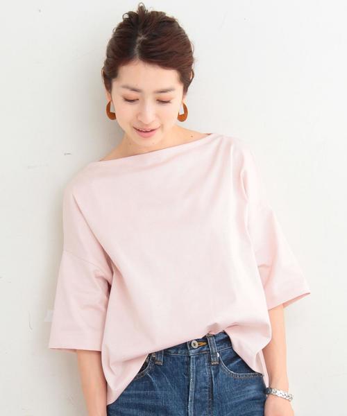 BEAUTY&YOUTH UNITED ARROWS（ビューティーアンドユースユナイテッドアローズ）の「BY コットンスリット5分袖ボートネックカットソー ◆（Tシャツ/カットソー・レディース・ライトグレー/ベージュ/ライトピンク/ネイビー/ブラック/オリーブ・FREE）」の6枚目の写真