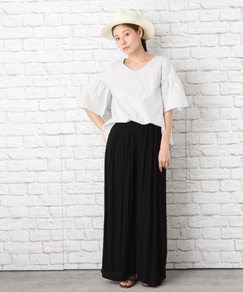 LEPSIM（レプシィム）の「Vネックソデフレアブラウス/SS 748340（シャツ/ブラウス・レディース・ストライプ/ダークネイビー/チェック/オフホワイト・LARGE/MEDIUM）」の13枚目の写真