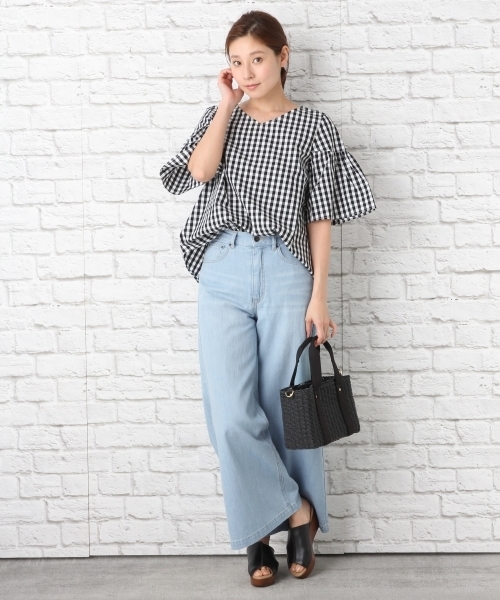 LEPSIM（レプシィム）の「Vネックソデフレアブラウス/SS 748340（シャツ/ブラウス・レディース・ストライプ/ダークネイビー/チェック/オフホワイト・LARGE/MEDIUM）」の14枚目の写真