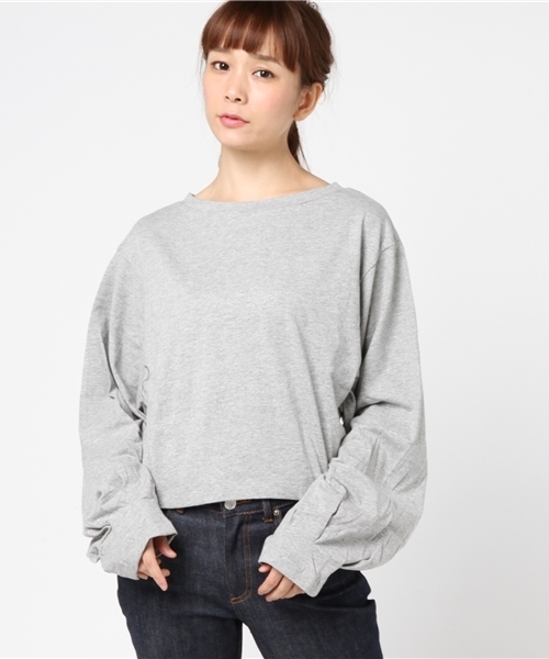 SLY（スライ）の「VOLUME TUCK SLEEVE U/N ロンT（Tシャツ/カットソー・レディース・ブラック/トップグレー/オフホワイト・1/2）」の13枚目の写真