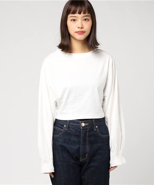 SLY（スライ）の「VOLUME TUCK SLEEVE U/N ロンT（Tシャツ/カットソー・レディース・ブラック/トップグレー/オフホワイト・1/2）」の4枚目の写真