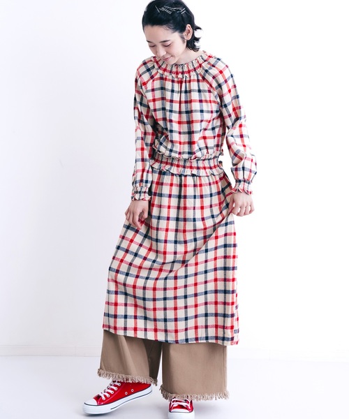 Merlot メルロー の チェック柄ウエストギャザーフリルワンピース79 ワンピース Wear