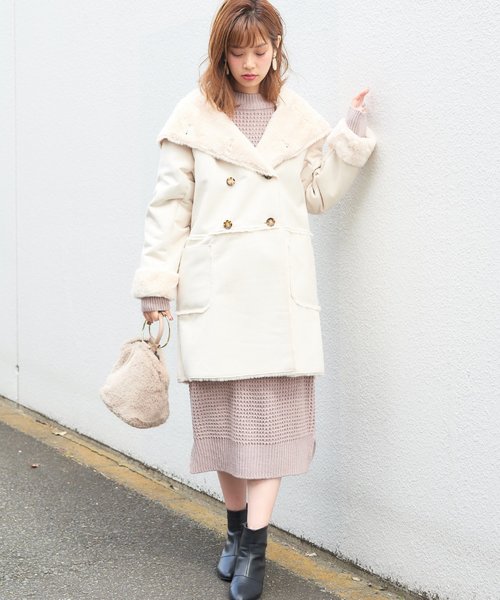 natural couture(ナチュラルクチュール)の「フードエコムートンコート(ムートンコート・レディース・アイボリー/キャメル/ピンク系その他/ピンク系その他2・FREE)」の5枚目の写真