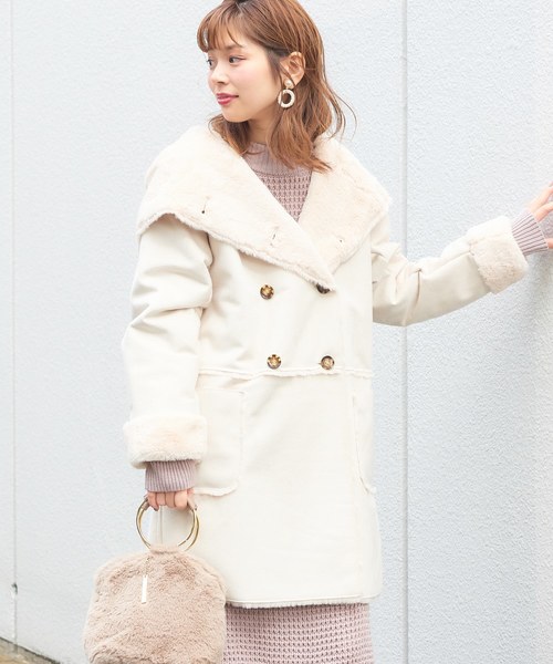 natural couture(ナチュラルクチュール)の「フードエコムートンコート(ムートンコート・レディース・アイボリー/キャメル/ピンク系その他/ピンク系その他2・FREE)」の7枚目の写真
