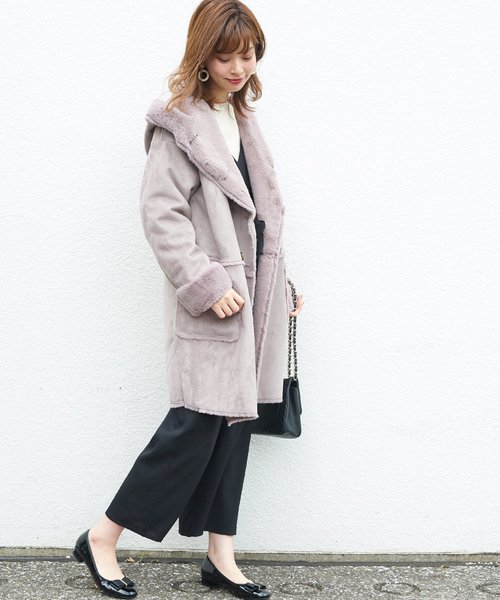 natural couture(ナチュラルクチュール)の「フードエコムートンコート(ムートンコート・レディース・アイボリー/キャメル/ピンク系その他/ピンク系その他2・FREE)」の18枚目の写真