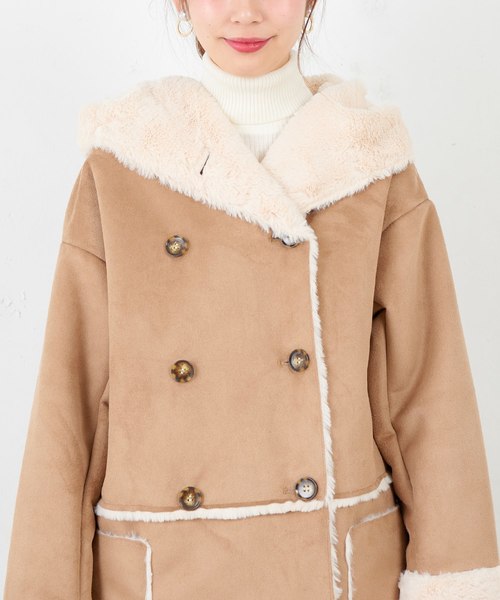 natural couture(ナチュラルクチュール)の「フードエコムートンコート(ムートンコート・レディース・アイボリー/キャメル/ピンク系その他/ピンク系その他2・FREE)」の12枚目の写真