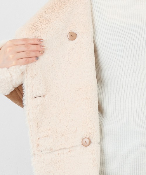 natural couture(ナチュラルクチュール)の「フードエコムートンコート(ムートンコート・レディース・アイボリー/キャメル/ピンク系その他/ピンク系その他2・FREE)」の10枚目の写真
