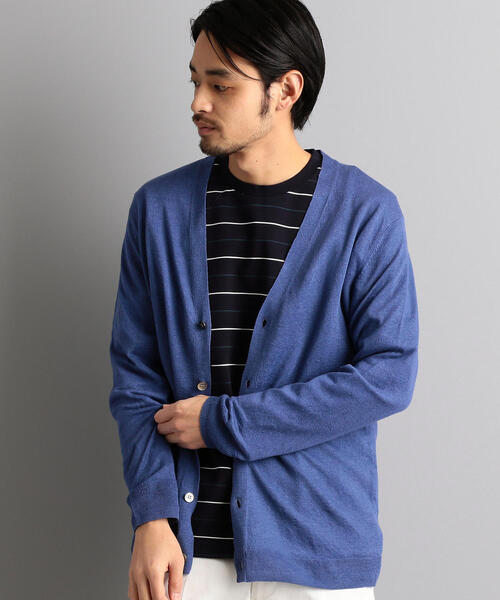 green label relaxing(グリーンレーベルリラクシング)の「NM リネン Vネック カーディガン(カーディガン/ボレロ・メンズ・ロイヤルブルー/グレー/ライトピンク・S/M/L)」の1枚目の写真
