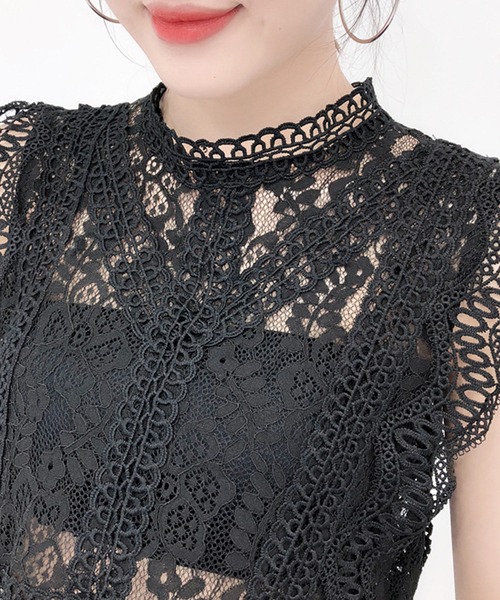 Grandeir(グランディール)の「刺繍レース プチハイネック トップス(シャツ/ブラウス・レディース・ホワイト/ブラック/グレー・M)」の6枚目の写真