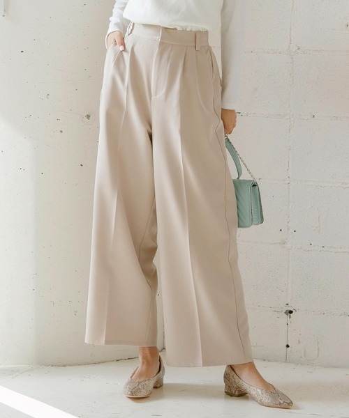 KOBE LETTUCE（コウベレタス）の「アンクル丈orフルレングス2type　とろみ素材ベルト付ワイドパンツ【セットアップOK】（その他パンツ・レディース・ブラウン系その他/ベージュ系その他/ブルー系その他/ピンク系その他/ブラウン系その他2/ベージュ系その他2/ブルー系その他2/ピンク系その他2/グリーン系その他2/ブルー系その他3/ピンク系その他3/ネイビー/ライトピンク/アイボリー/ホワイト系その他/オリーブ・1/2）」の3枚目の写真