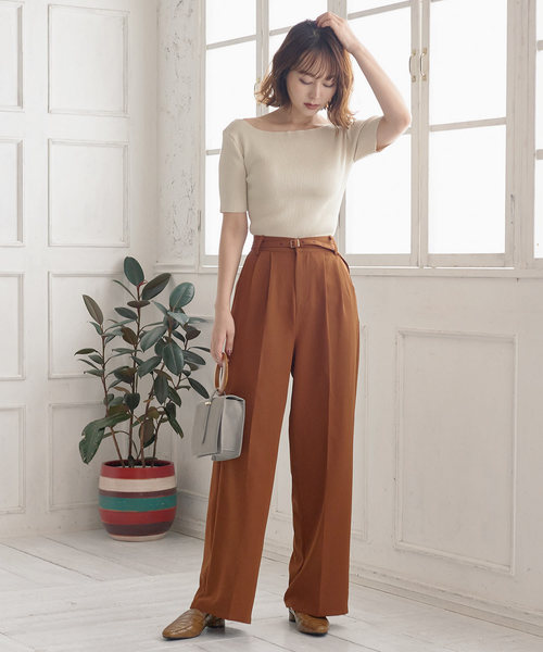 KOBE LETTUCE（コウベレタス）の「アンクル丈orフルレングス2type　とろみ素材ベルト付ワイドパンツ【セットアップOK】（その他パンツ・レディース・ブラウン系その他/ベージュ系その他/ブルー系その他/ピンク系その他/ブラウン系その他2/ベージュ系その他2/ブルー系その他2/ピンク系その他2/グリーン系その他2/ブルー系その他3/ピンク系その他3/ネイビー/ライトピンク/アイボリー/ホワイト系その他/オリーブ・1/2）」の5枚目の写真