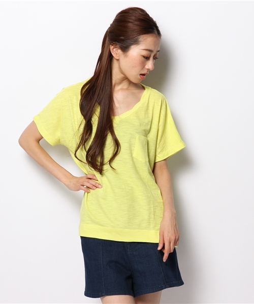 coen（コーエン）の「スラブVネックカットソー（Tシャツ/カットソー・レディース・ホワイト/ライトグレー/イエロー/ブラック・フリー）」の6枚目の写真