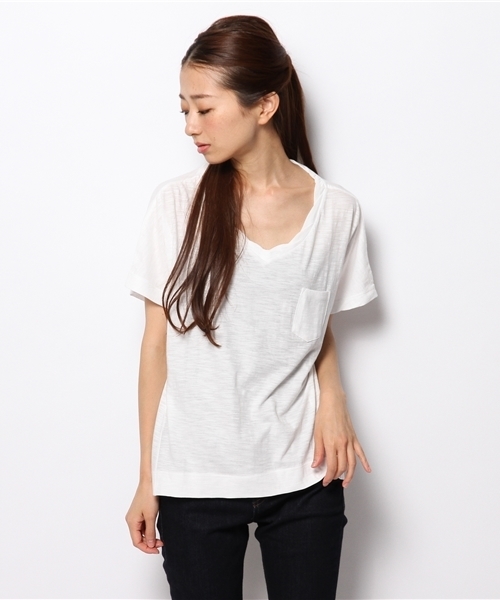 coen（コーエン）の「スラブVネックカットソー（Tシャツ/カットソー・レディース・ホワイト/ライトグレー/イエロー/ブラック・フリー）」の13枚目の写真