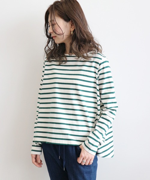 AMERICAN HOLIC(アメリカンホリック)の「ボーダーAラインフレアプルオーバー *(Tシャツ/カットソー・レディース・ブラック/ネイビー/オフホワイト/ピンク/ブルー/グリーン/LT.Gray・MEDIUM/LARGE)」の4枚目の写真