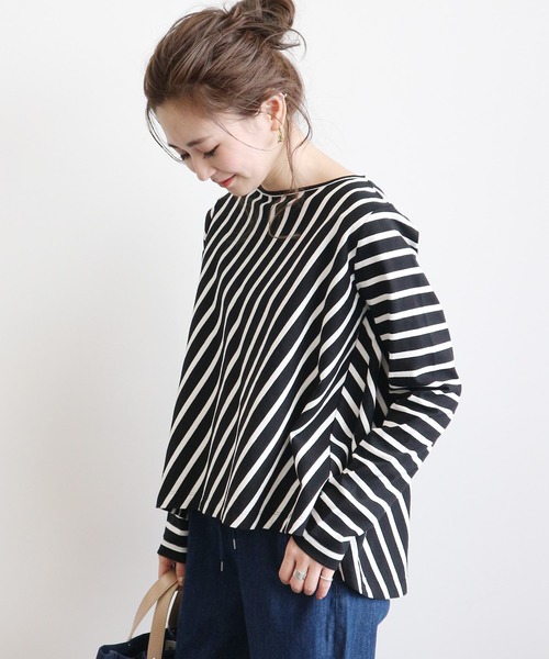 AMERICAN HOLIC(アメリカンホリック)の「ボーダーAラインフレアプルオーバー *(Tシャツ/カットソー・レディース・ブラック/ネイビー/オフホワイト/ピンク/ブルー/グリーン/LT.Gray・MEDIUM/LARGE)」の3枚目の写真