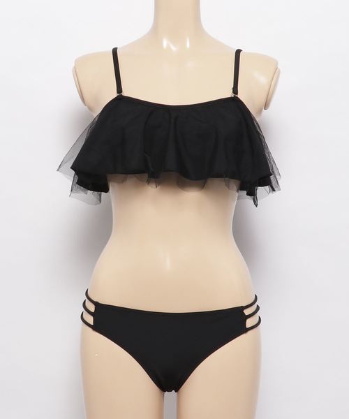 三愛　水着　ブラック　フリル　レース セール】フリル付きモノキニ ワンピース水着（水着）｜Lace