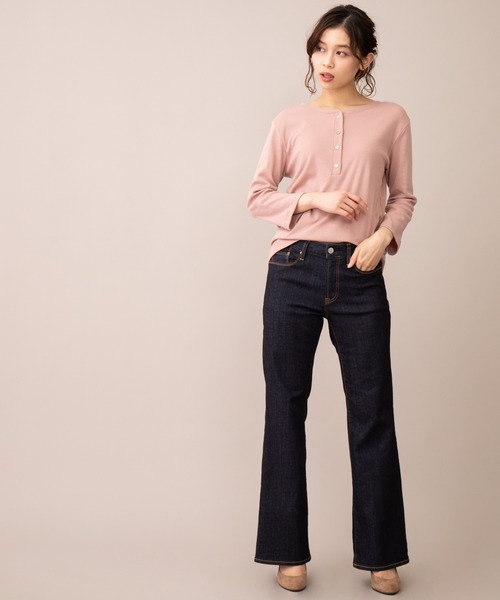 Munich(ミューニック)の「ウォッシュ10.5ozハイブリッドデニム フレアパンツ(デニムパンツ・レディース・ブラック/インディゴブルー・S/M/XS/XXS)」の3枚目の写真