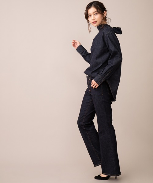 Munich(ミューニック)の「ウォッシュ10.5ozハイブリッドデニム フレアパンツ(デニムパンツ・レディース・ブラック/インディゴブルー・S/M/XS/XXS)」の16枚目の写真