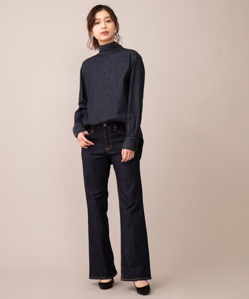 Munich(ミューニック)の「ウォッシュ10.5ozハイブリッドデニム フレアパンツ(デニムパンツ・レディース・ブラック/インディゴブルー・S/M/XS/XXS)」の14枚目の写真