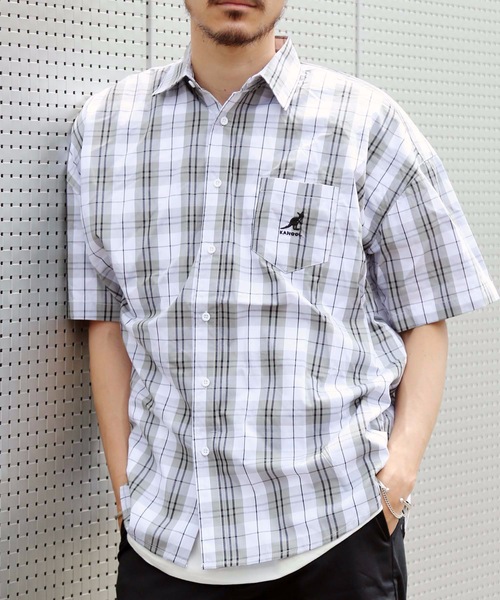 KANGOL(カンゴール)の「【KANGOL/カンゴール】ビッグシルエットチェックシャツ オーバーサイズ ワンポイント ユニセックス(シャツ/ブラウス・メンズ・ホワイト/ベージュ/ブラウン・MEDIUM/LARGE)」の1枚目の写真