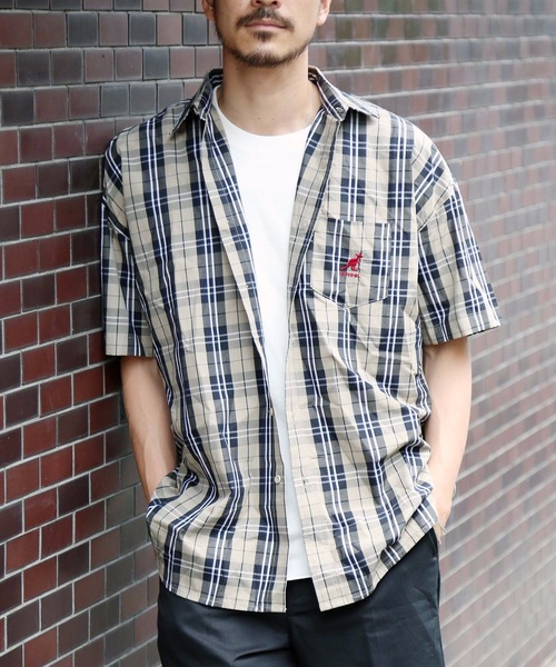 KANGOL(カンゴール)の「【KANGOL/カンゴール】ビッグシルエットチェックシャツ オーバーサイズ ワンポイント ユニセックス(シャツ/ブラウス・メンズ・ホワイト/ベージュ/ブラウン・MEDIUM/LARGE)」の6枚目の写真