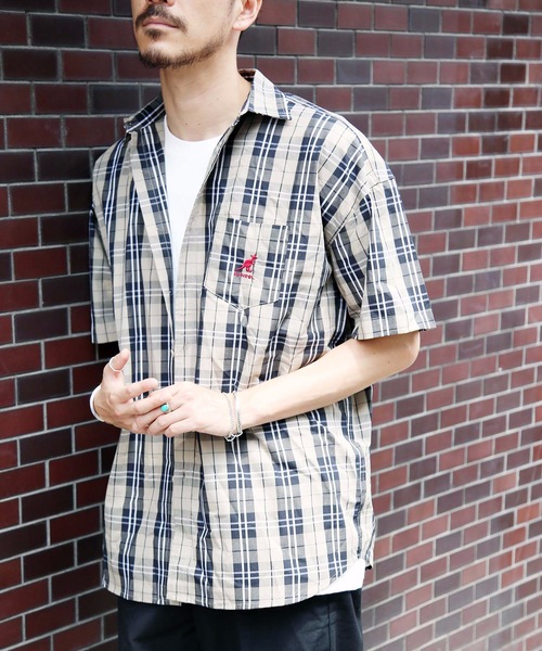 KANGOL(カンゴール)の「【KANGOL/カンゴール】ビッグシルエットチェックシャツ オーバーサイズ ワンポイント ユニセックス(シャツ/ブラウス・メンズ・ホワイト/ベージュ/ブラウン・MEDIUM/LARGE)」の12枚目の写真